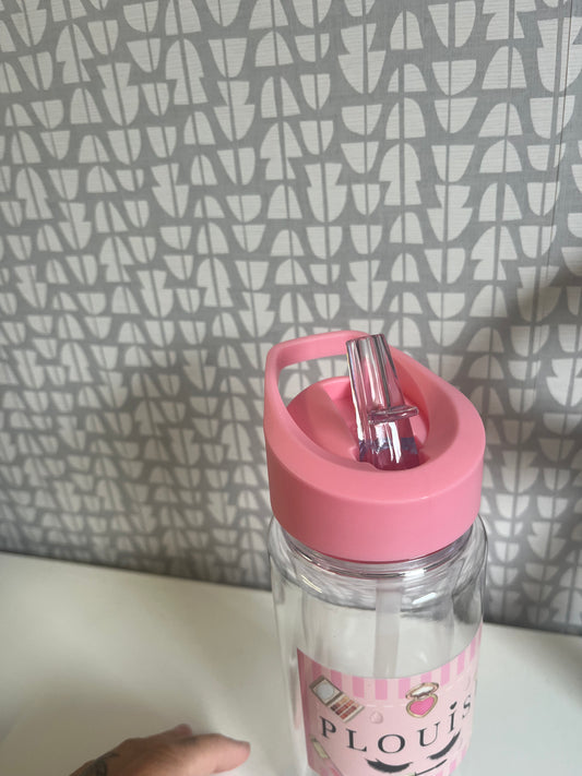 P.Louise Glam Water Bottle β Pink Lid & Clear Body
