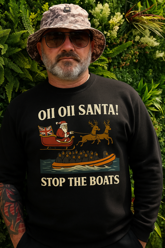 🔥 OII OII SANTA! – STOP THE BOATS Christmas Jumper 🔥