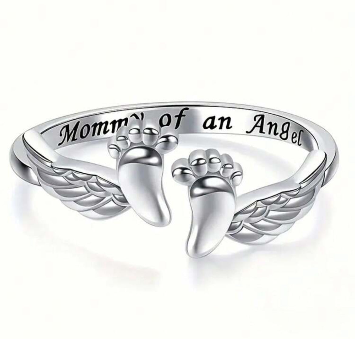 “Mommy of an Angel” Memorial Ring – Adjustable Sterling Silver