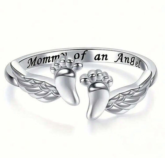“Mommy of an Angel” Memorial Ring – Adjustable Sterling Silver