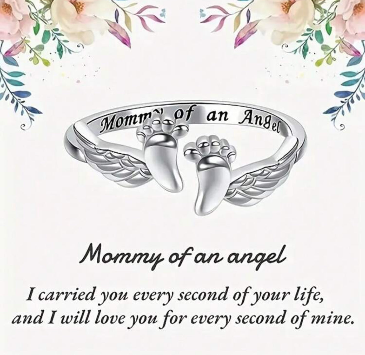 “Mommy of an Angel” Memorial Ring – Adjustable Sterling Silver