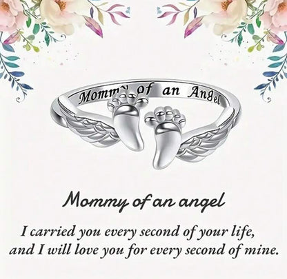 “Mommy of an Angel” Memorial Ring – Adjustable Sterling Silver