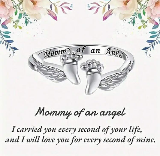 “Mommy of an Angel” Memorial Ring – Adjustable Sterling Silver