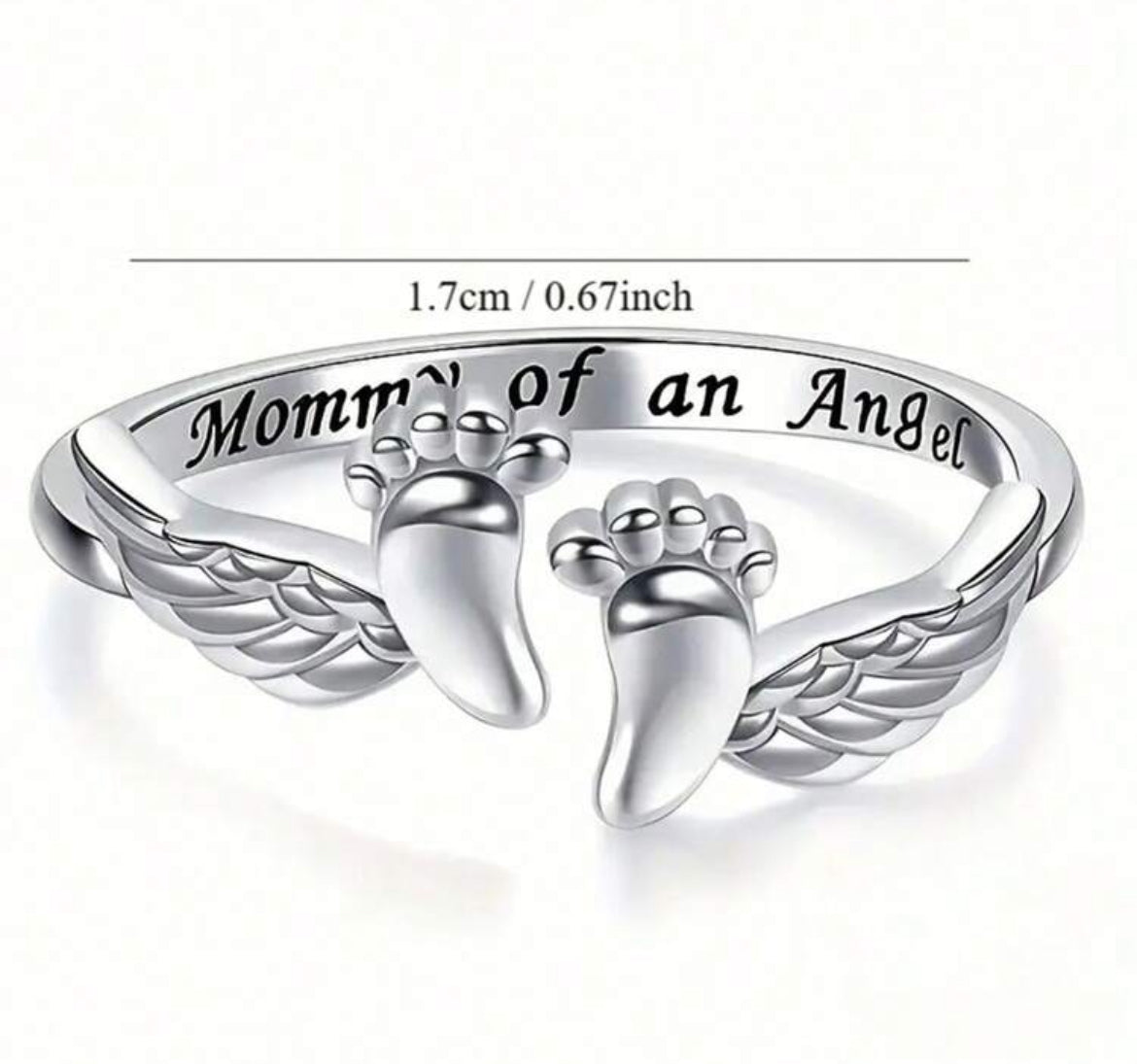“Mommy of an Angel” Memorial Ring – Adjustable Sterling Silver
