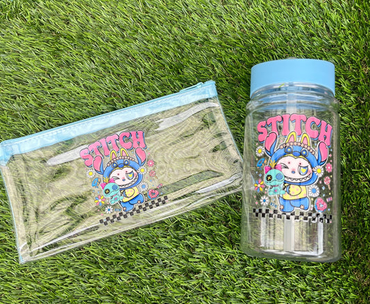 Stitch labubu pencil case and bottle set