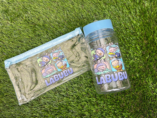 Labubu sleepy head pencil case and bottle