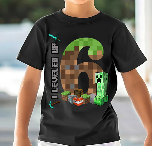 Minecraft-inspired birthday T-shirt: any age can be done