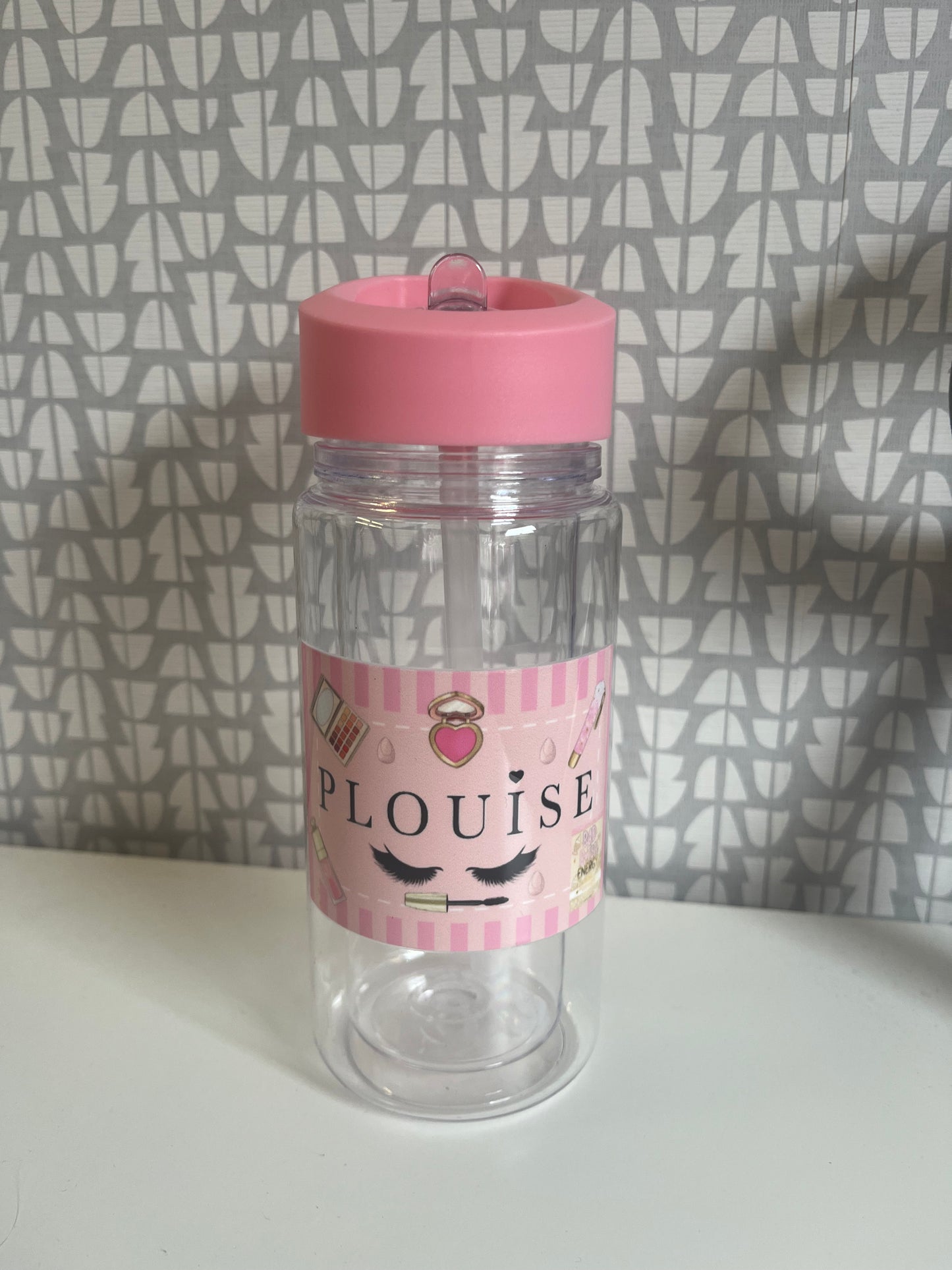 P.Louise Glam Water Bottle – Pink Lid & Clear Body