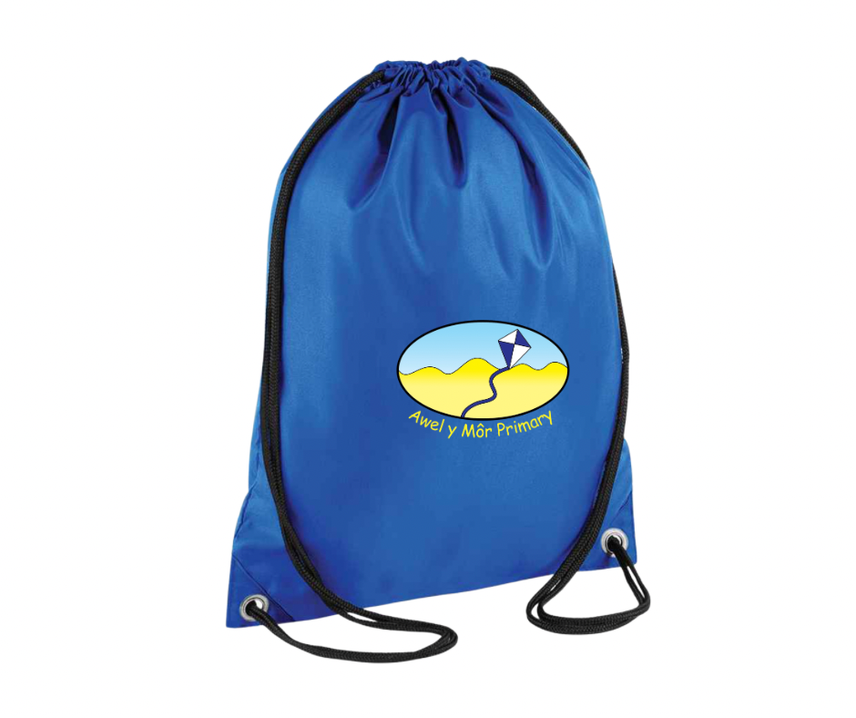 Awel y Môr Primary Drawstring PE Bag – Personalised with Initials