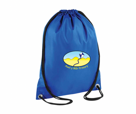 Awel y Môr Primary Drawstring PE Bag – Personalised with Initials