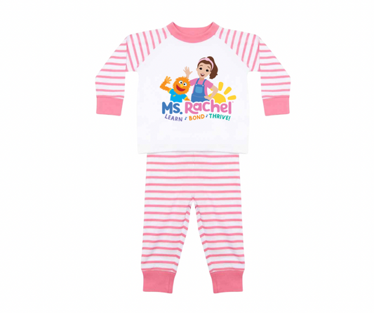 Ms. Rachel Baby Pyjamas
Available in Navy Stripe or Pink Stripe