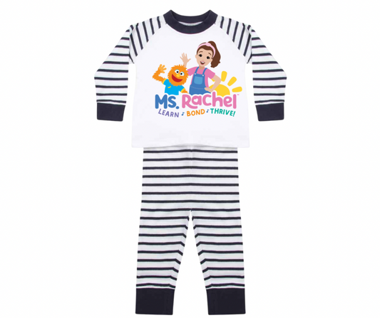 Ms. Rachel Baby Pyjamas
Available in Navy Stripe or Pink Stripe