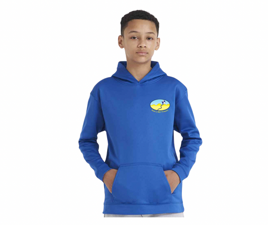 Kids Polyester Sports Hoodie – Awel y Môr Primary Logo